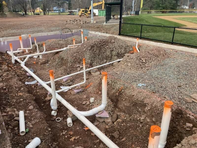 Rough plumbing for the new fieldhouse and concessions facility has been completed at the new home for Catskill Mountain Little League.